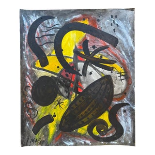 1950’s Miróvian Style Painting by Artist Peter Keil For Sale