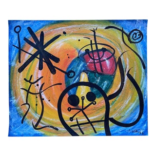 1960’s Miróvian Style Painting by Artist Peter Keil For Sale