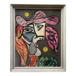 1960s “Spanish Lady” Abstract Face Painting by Peter Keil, Framed For Sale
