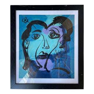 1970s Abstract Face Acrylic Painting by Peter Keil, Framed For Sale