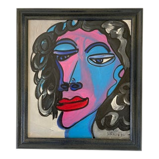 1970s “Marilyn Monroe” Cubist Style Abstract Face Acrylic Painting by Peter Keil, Framed For Sale