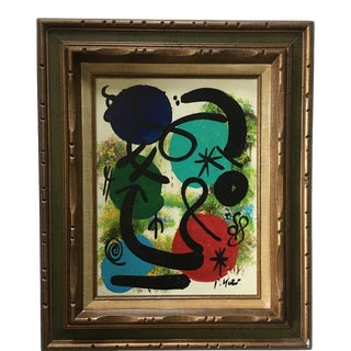 1970s Miróvian Style Abstract Acrylic Painting by Peter Keil, Framed For Sale