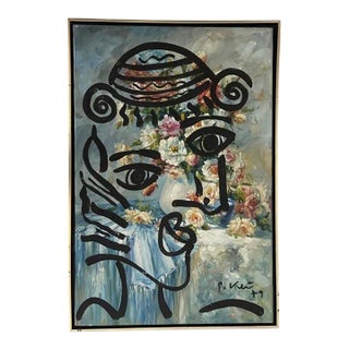 1970s Peter Keil Abstract Face Original Acrylic Painting Framed For Sale