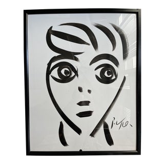 Contemporary Abstract Face Portrait Acrylic Painting by Peter Keil, Framed For Sale