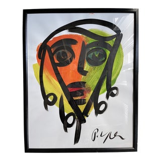 Contemporary Abstract Face Portrait Acrylic Painting by Peter Keil, Framed For Sale