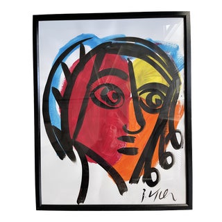 Contemporary Abstract Face Portrait Acrylic Painting by Peter Keil, Framed For Sale