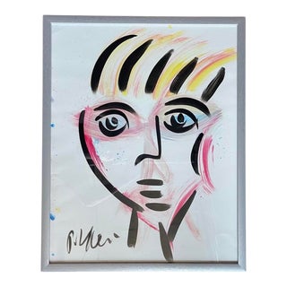 Contemporary Abstract Face Portrait Acrylic Painting by Peter Keil, Framed For Sale