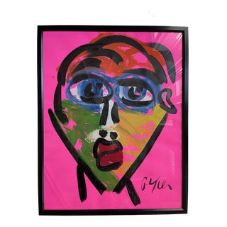 Contemporary Abstract Face Portrait Acrylic Painting by Peter Keil, Framed For Sale