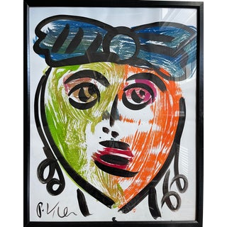 Contemporary Abstract Face Portrait Painting by Peter Keil, Framed For Sale