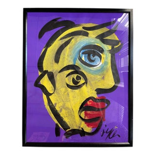 Contemporary Abstract Face Portrait Painting by Peter Keil, Framed For Sale