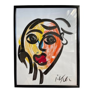 Contemporary Abstract Face Portrait Painting by Peter Keil, Framed For Sale