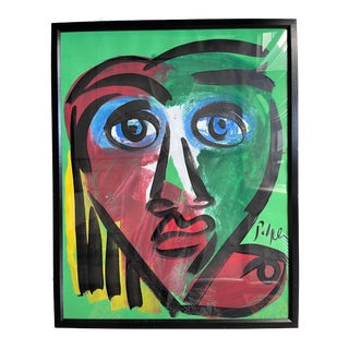 Contemporary Abstract Face Portrait Painting by Peter Keil, Framed For Sale