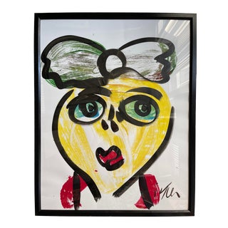 Contemporary Abstract Face Portrait Painting by Peter Keil, Framed For Sale