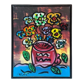Contemporary Abstract Floral Still Life Acrylic Painting by Peter Keil, Framed For Sale