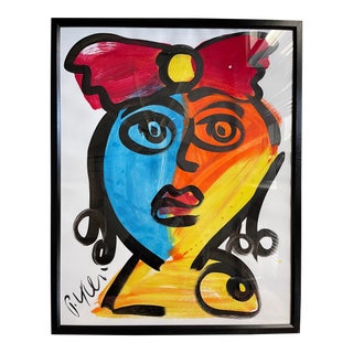 Contemporary Abstract Portrait Painting by Peter Keil, Framed For Sale