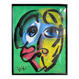 Contemporary Abstract Portrait Painting by Peter Keil, Framed For Sale