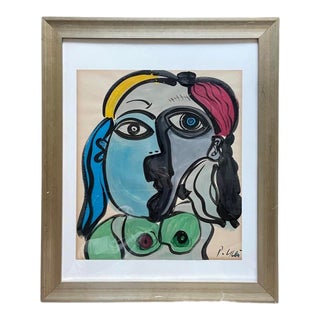 Late 20th Century Abstract Face Portrait Painting by Peter Keil, Framed For Sale
